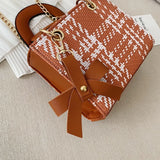 Striped Women's Shoulder Bag PU Handbag Metal Shoulder Strap