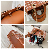 Striped Women's Shoulder Bag PU Handbag Metal Shoulder Strap