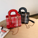 Striped Women's Shoulder Bag PU Handbag Metal Shoulder Strap