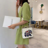 Embroidered Elephant Pattern PU Handbag
