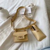 Two-Piece Waist Bag Women PU Belt Messenger Mobile Phone Bag