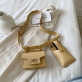 Two-Piece PU Waist Bag Women Messenger Mobile Phone Bag