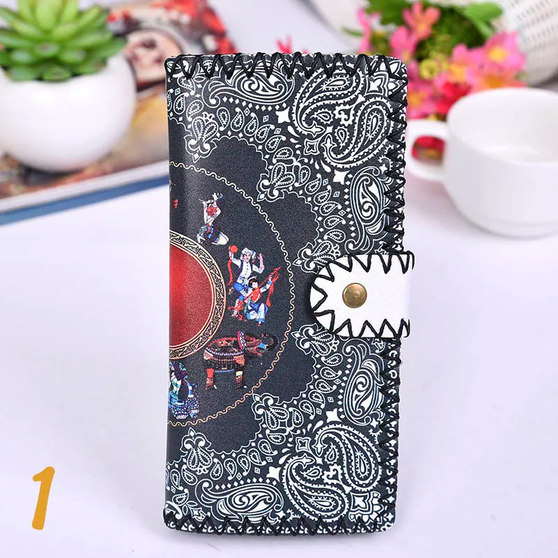 Ethnic Soft Leather Wallet Long Section Unisex Money Bag Purse
