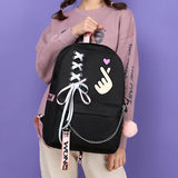 Teenager Girls Canvas Backpack School Bag Tassel Chain decoration