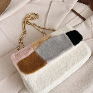 Plush Chain Shoulder Bag Retro Soft PU Phone Bag