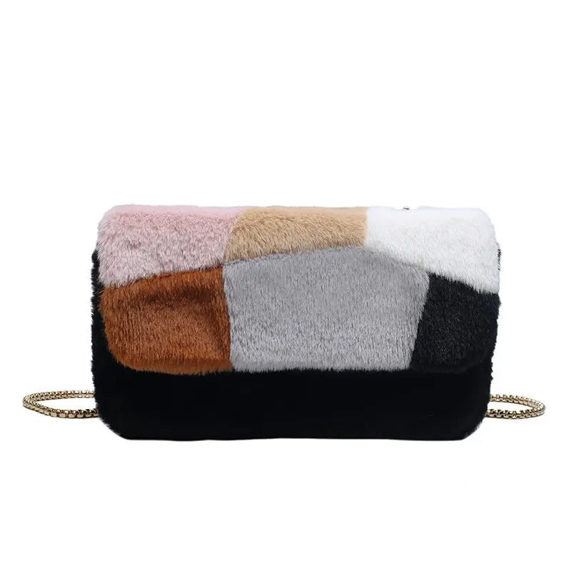 Plush Chain Shoulder Bag Retro Soft PU Phone Bag