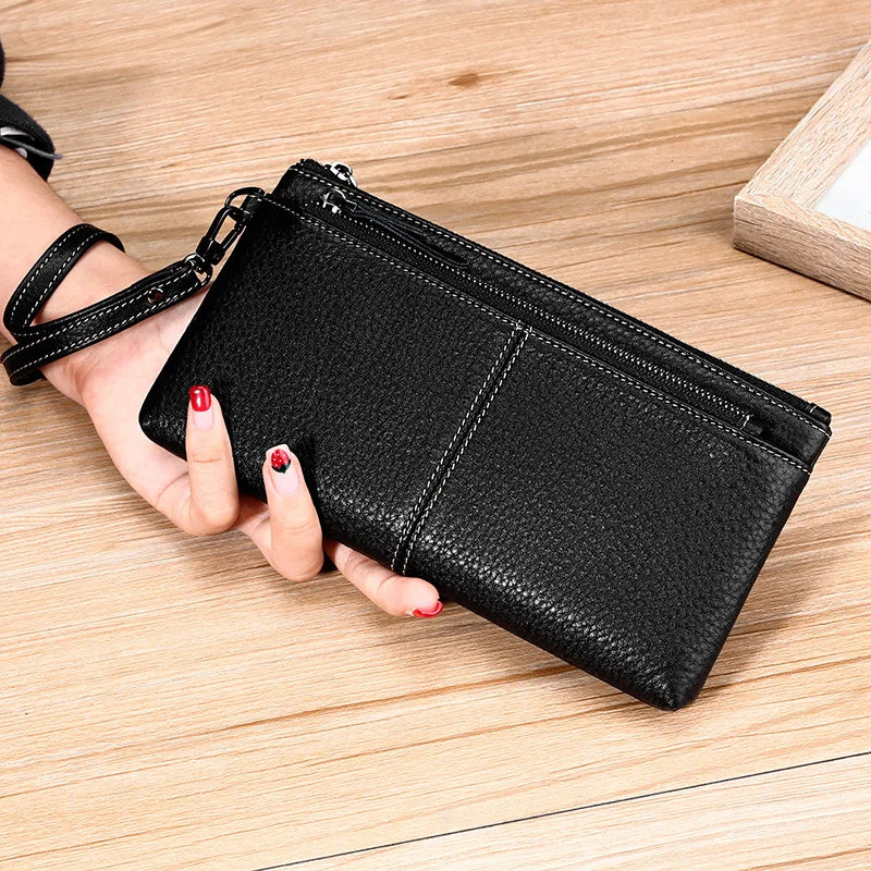 Women Leather Long Wallet Zipper Clutch Purse Cowhide Hand Bag