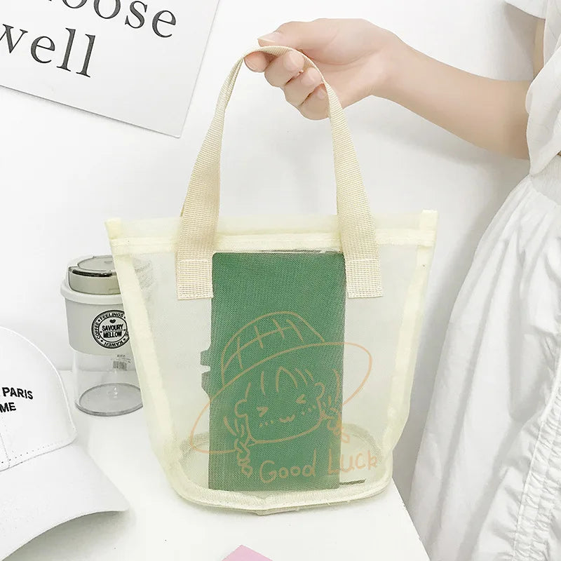 Fashionable Beach Bag Cosmetics Storage Convenient Nylon Mesh Tote Bag