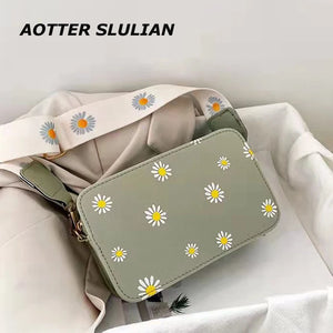 Daisy Pattern Shoulder Bag Candy Handle Purse Phone Pocket Handbag Girls