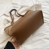Female Bucket Shoulder Tote Handbag with Big Pockets