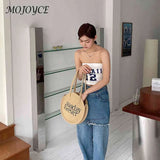 Straw Woven Bag Round Letter Shoulder Bag