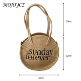 Straw Woven Bag Round Letter Shoulder Bag