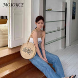 Straw Woven Bag Round Letter Shoulder Bag