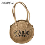 Straw Woven Bag Round Letter Shoulder Bag