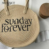 Straw Woven Bag Round Letter Shoulder Bag