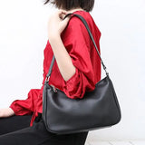 Retro PU Handbag Shoulder Bag Soft Leather Zipper Armpit Bag