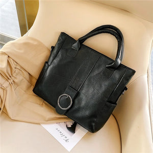 Retro Travel Shoulder Bag Soft PU Leather Tote Women's Handbag