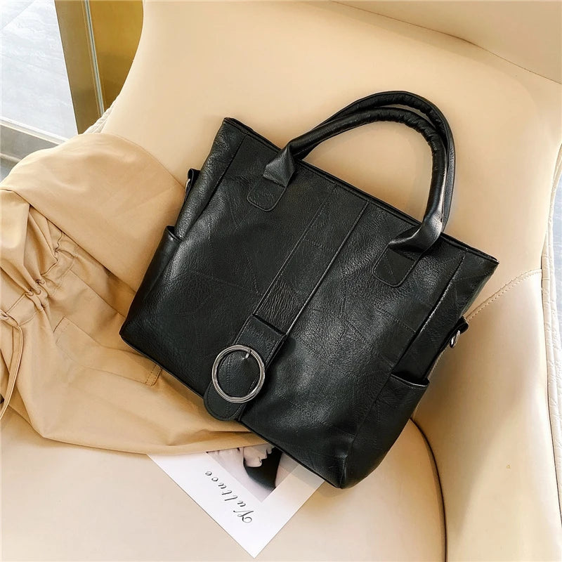 Retro Travel Shoulder Bag Soft PU Leather Tote Women's Handbag
