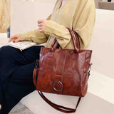 Retro Travel Shoulder Bag Soft PU Leather Tote Women's Handbag