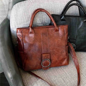 Retro Travel Shoulder Bag Soft PU Leather Tote Women's Handbag