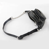 Women's Waist Bag PU Leather Chain Chest Bag Motorcycle Style