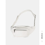 Women's Waist Bag PU Leather Chain Chest Bag Motorcycle Style