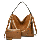 Vintage Women Hand Bags Purse Casual PU Handbags Sets 2 in 1 Faux Leather Tote H