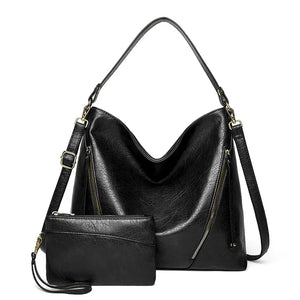 Vintage Women Hand Bags Purse Casual PU Handbags Sets 2 in 1 Faux Leather Tote H