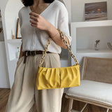 Women PU Leather Evening Clutch Bag Solid Pleated Chain Handbag