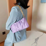 Women PU Leather Evening Clutch Bag Solid Pleated Chain Handbag