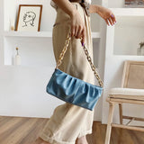 Women PU Leather Evening Clutch Bag Solid Pleated Chain Handbag