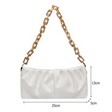 Women PU Leather Evening Clutch Bag Solid Pleated Chain Handbag