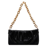 Women PU Leather Evening Clutch Bag Solid Pleated Chain Handbag