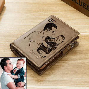 Custom Men's PU Leather Wallet with Photo Text - Gift for Him