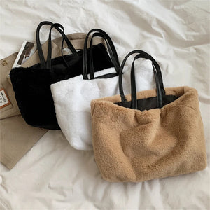 Faux Fur Bags Women Large Capacity Soft Tote Bag All-match Ladies Vintage