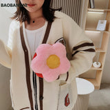 Faux Fur Flower Crossbody Bag Plush Women's Shoulder Messenger Bag