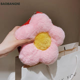 Faux Fur Flower Crossbody Bag Plush Women's Shoulder Messenger Bag