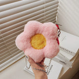 Faux Fur Flower Crossbody Bag Plush Women's Shoulder Messenger Bag