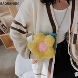 Faux Fur Flower Crossbody Bag Plush Women's Shoulder Messenger Bag