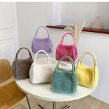 Faux Fur Crossbody Bag Plush Purses Handbags Lambwool Bucket Bag