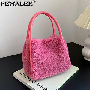 Faux Fur Crossbody Bag Plush Purses Handbags Lambwool Bucket Bag