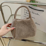 Faux Fur Crossbody Bag Plush Purses Handbags Lambwool Bucket Bag