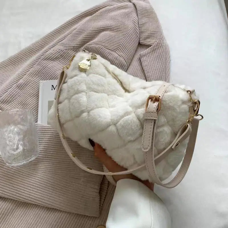 Faux Fur Crossbody Bag Plush Purses Handbags Female Phone Shoulder Bag