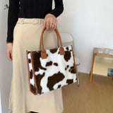 Faux Fur Tote Handbag Women Winter Shopper Ladies Shoulder Bag