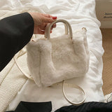 Faux Fur Large Tote Bag Winter Plush Women's Handbag