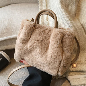 Faux Fur Large Tote Bag Winter Plush Women's Handbag