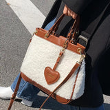 Faux Fur Large Tote Bag Winter High-Quality PU Leather Women's Handbag Shoulder