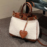Faux Fur Large Tote Bag Winter High-Quality PU Leather Women's Handbag Shoulder