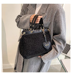 Faux Fur Large Tote Bag Winter High-Quality PU Leather Women's Handbag Shoulder