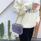 Faux Fur Mini Clutch Chain Shoulder Bag Winter Handbag Women